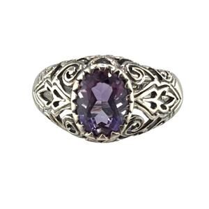 Vintage Inspired Filigree 925 Sterling Silver Amethyst Ring 5